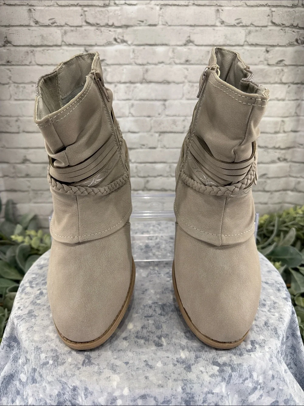 JELLY POP Kids “Harmony” Taupe Western Strappy Zip Boot Girls 4M 🤎 NWOT